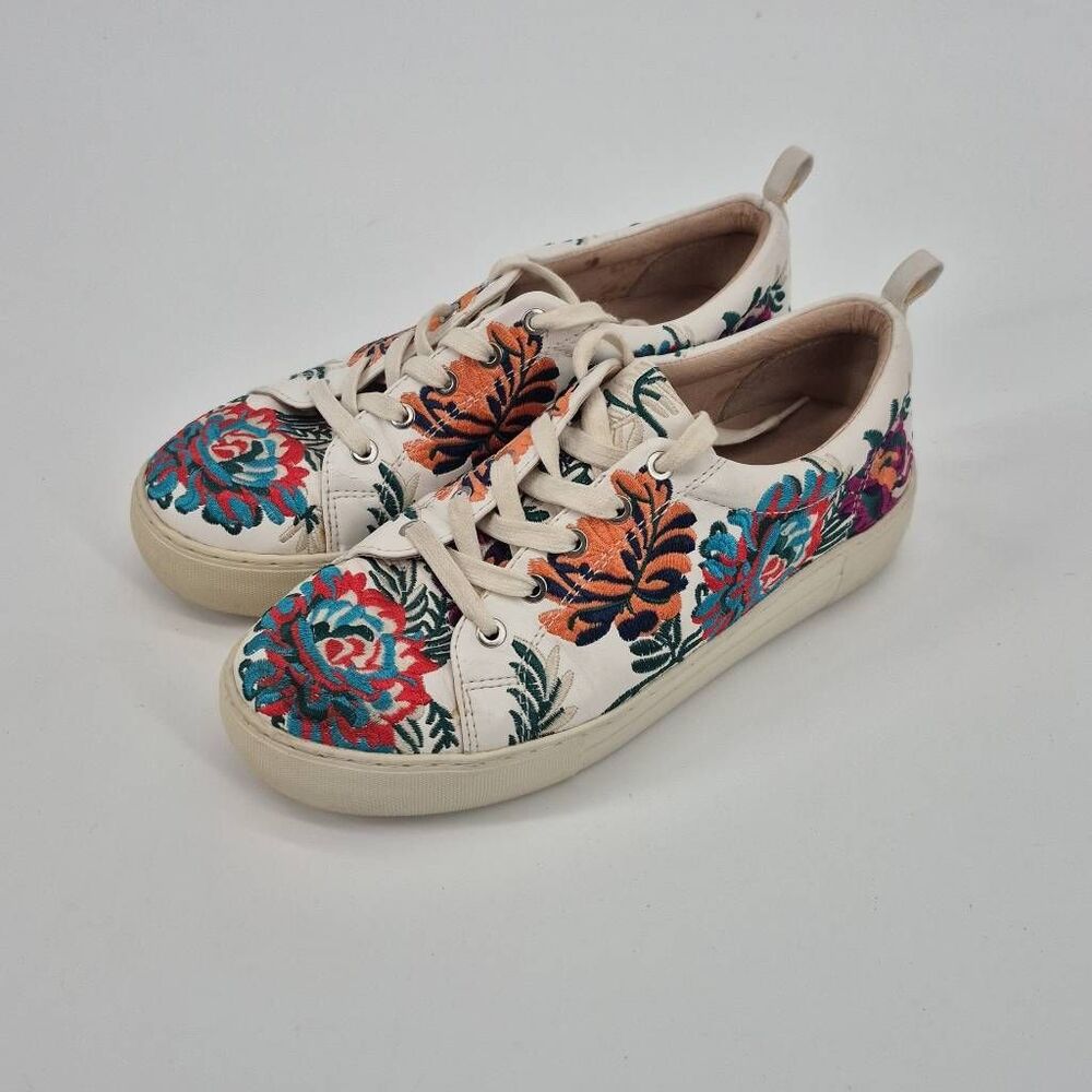 J/Slides Sneakers Women's Size 8 Floral Embroidered Leather Shoes